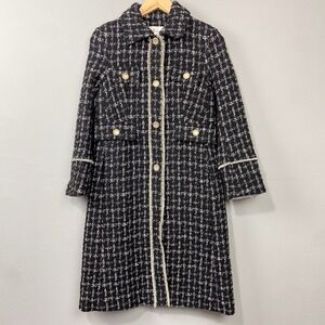 gstudio Black Tweed Long Coat Size 55 US‎ XS-S Gold Buttons Gossip Girl Glam